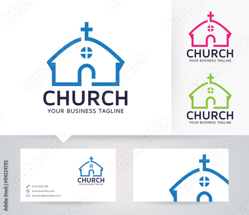 Church vector logo with business card template