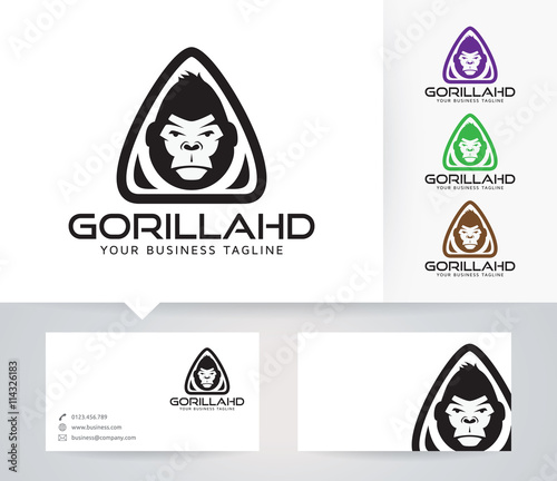 Gorilla Head vector logo with business card template