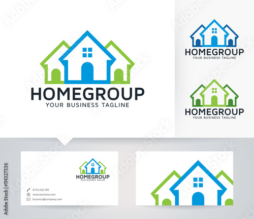 Home Group vector logo with business card template
