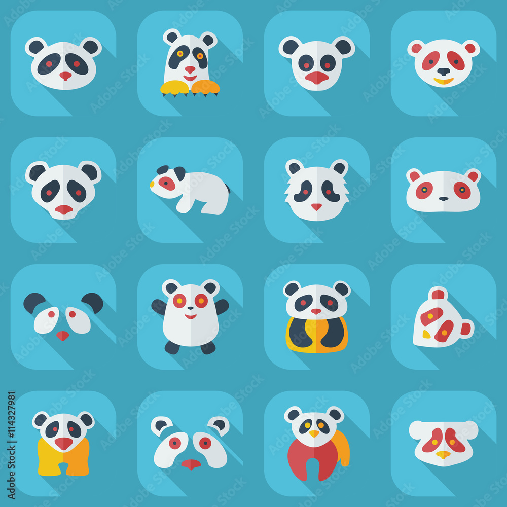 Obraz premium Flat concept, set modern design with shadow pandas