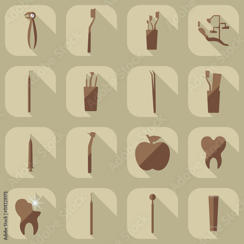 Flat concept, set modern design with shadow dentist tools