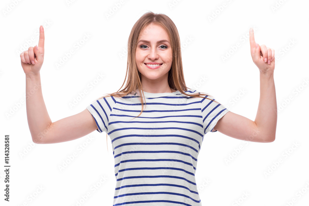 Young girl with finger up gesture Young girl with finger up gesture