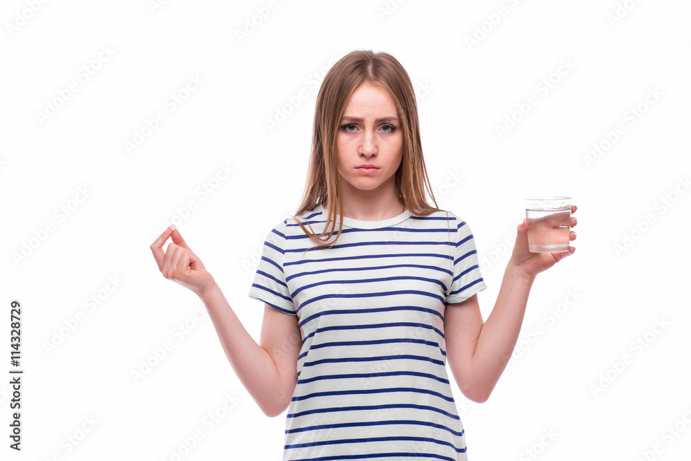 young woman feels unwell. All on white background. young woman feels unwell. All on white background.