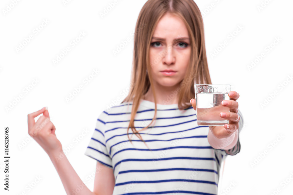 young woman feels unwell. All on white background. young woman feels unwell. All on white background.
