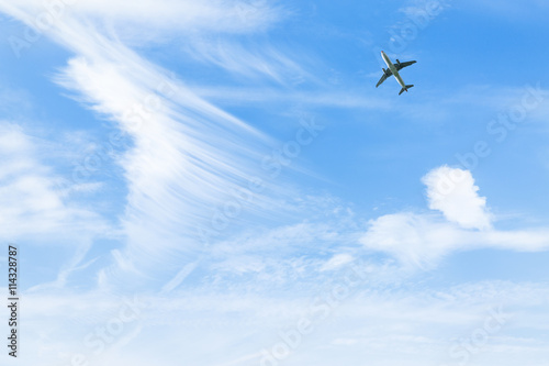 plane flying in the blue sky