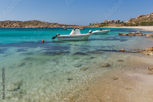 Clean Waters of Paranga Beach on the island of Mykonos, Cyclades, Greece