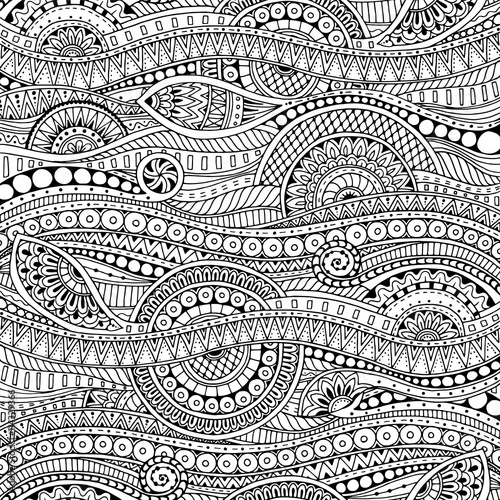 Ornamental ethnic black and white pattern. Floral background can be used for wallpaper, pattern fills, textile, fabric, wrapping, surface textures, coloring book for adults and kids.