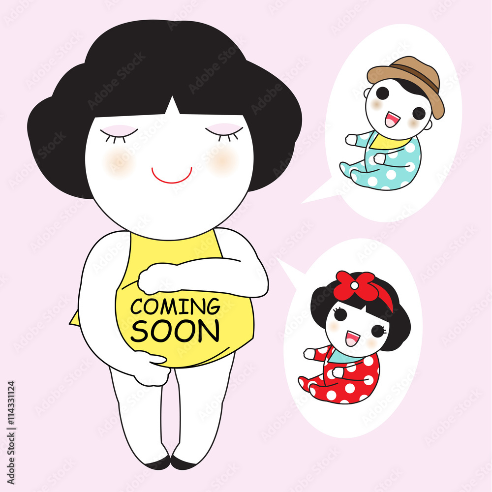 Baby Coming Soon Card Character illustration Stock 벡터 | Adobe Stock