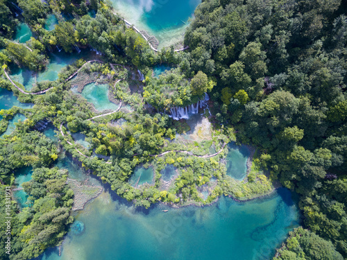 aerial view of beautiful nature in Plitvice Lakes National Park, Croatia