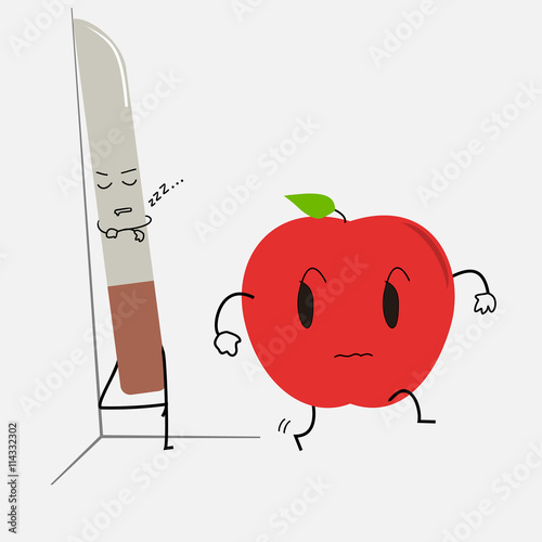 sleeping knife and scared apple cartoon illustration