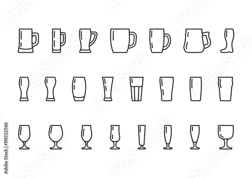 Beer glasses and mugs line icon