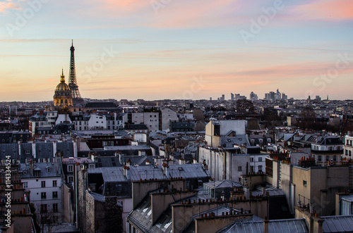 Overlooking the rooftops of Paris towards the Eiffel Tower