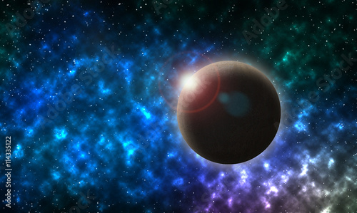 Fototapeta Naklejka Na Ścianę i Meble -  Star , Planets in distant galaxies. 3D illustration