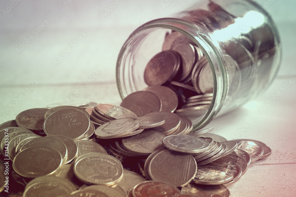 save money for investment concept money in the glass with filter save money for investment concept money in the glass with filter