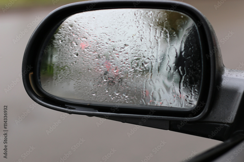 side mirror in the rain