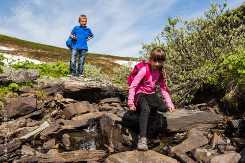 Children hiking in Norway
