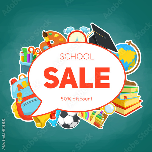 School supplies and sale text block.