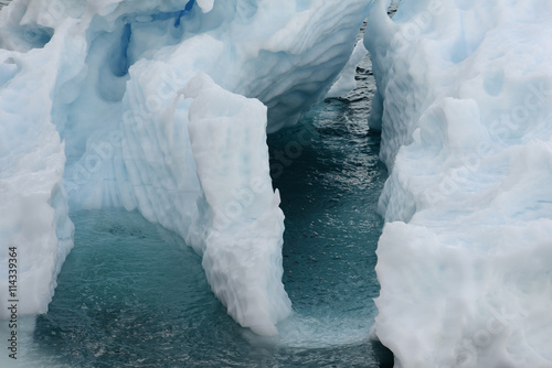 Close up of an Ice formation floating in the icy waters of Antarctica