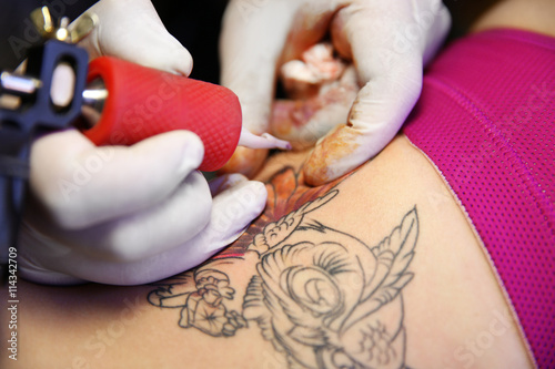 Process of making tattoo  closeup