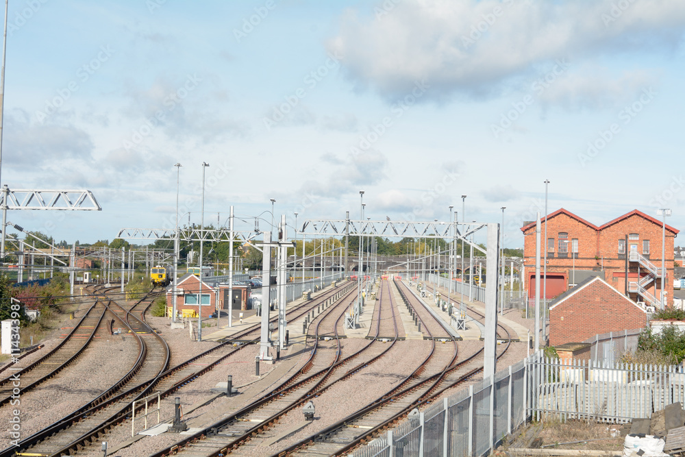 Railway lines and sidings in Bedford, Bedfordshire, England foto de