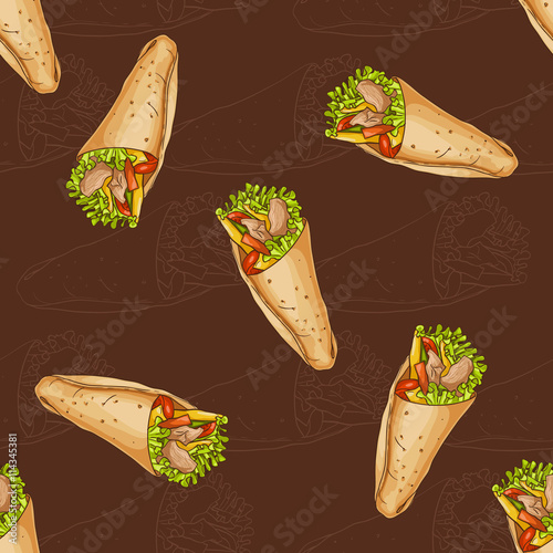 Seamless pattern burrito scetch and color