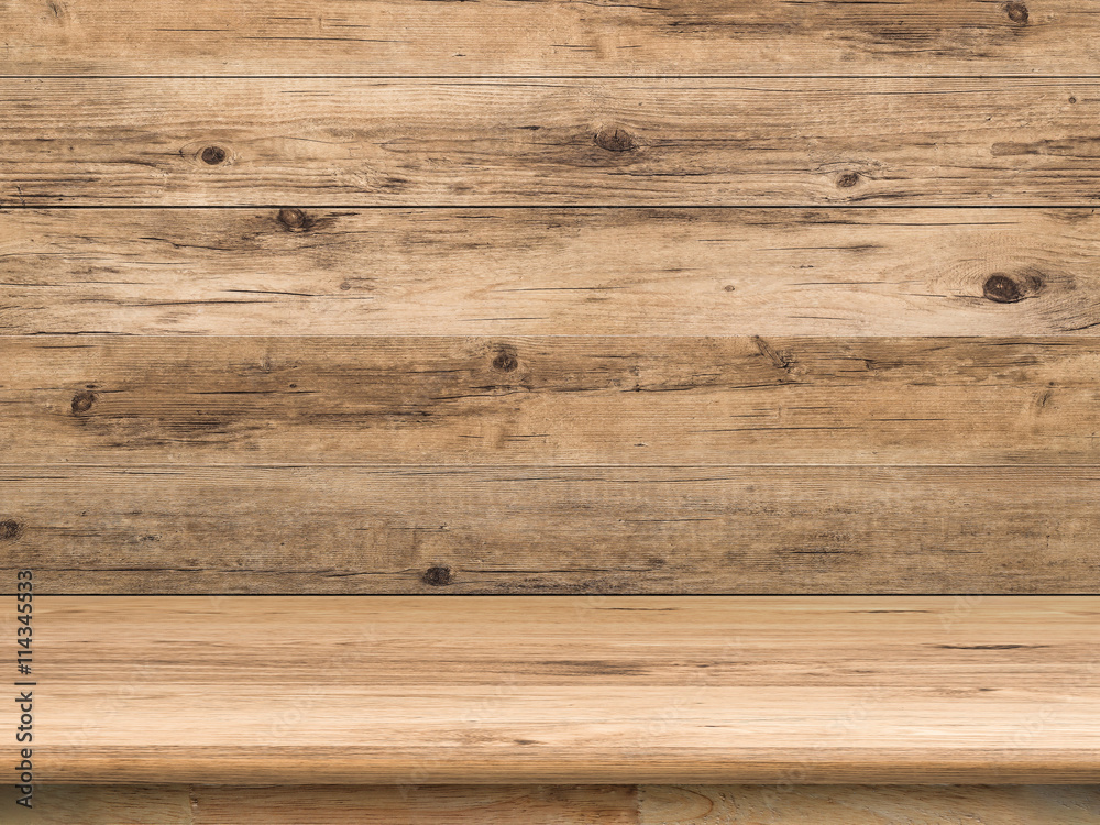 Fototapeta premium wooden counter top with wooden background