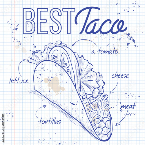 Taco recipe on a notebook page