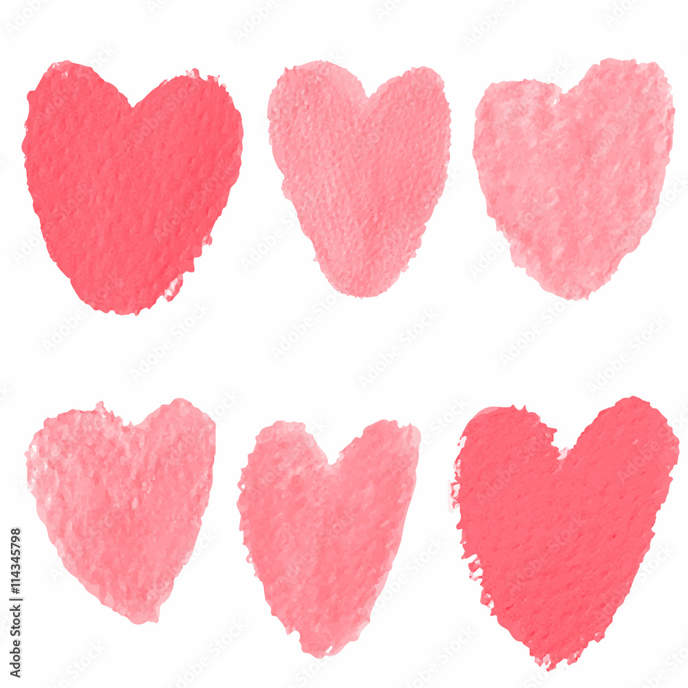 Red Heart.Water Color brushes.Water color vector. Water color heart shape brushes. Water color heart symbol