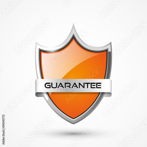 Orange guarantee shield with metal ribbon