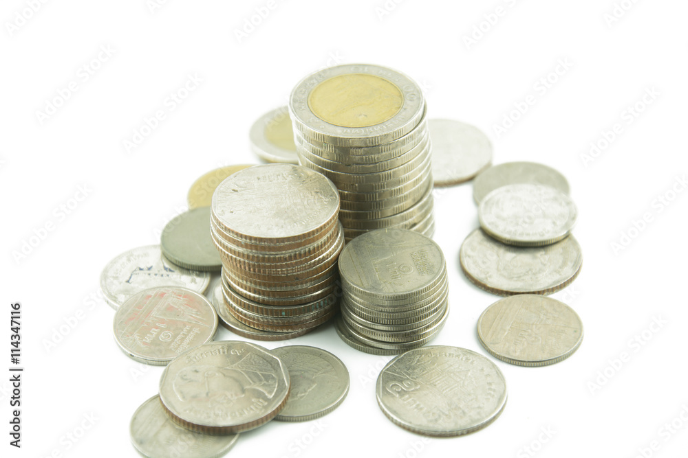 Thailand coins money on a white background. Thailand coins money on a white background.
