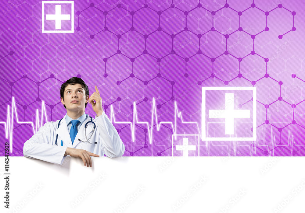 Doctor with banner Doctor with banner