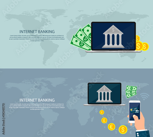 Mobile payment, internet banking, business. Modern flat design concept for web banners, web sites. Vector illustration.
