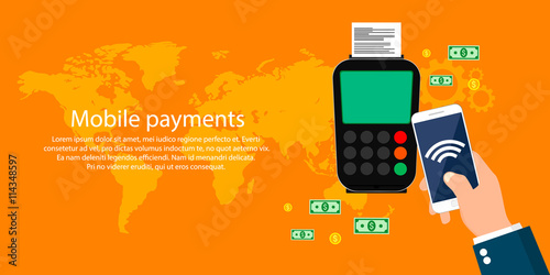 Mobile payments and near field communication. Flat design, vector illustration