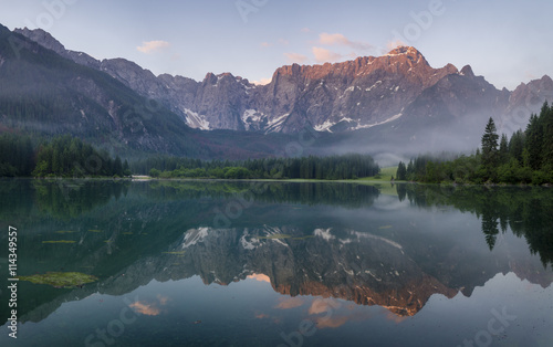 panorama alpine lake, Julian Alps, Italy, laghi di fusine 