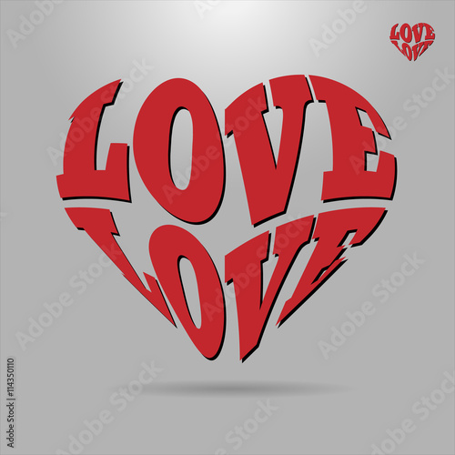 Warped text into the shape. Text wrap effect. Heart created with envelope distort feature. photo