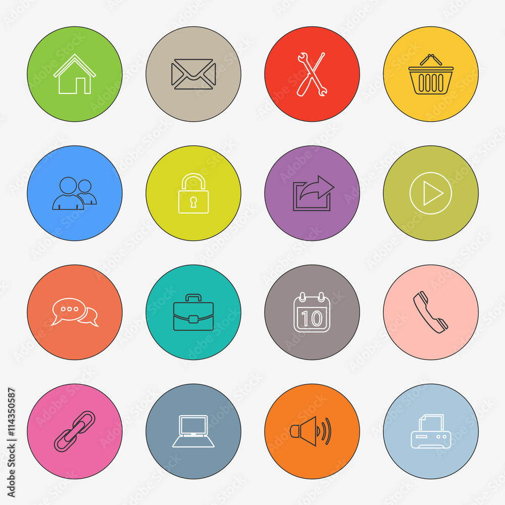 Collection colored rounds thin line icons template Collection colored rounds thin line icons template