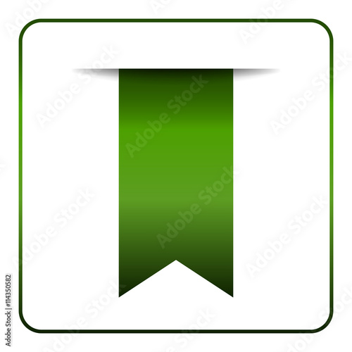 Green bookmark banner. Vertical book mark isolated on white background. Color tag, label. Flag symbol, sign. Design element blank. Empty sticker for sale. Template icon decoration. Vector illustration