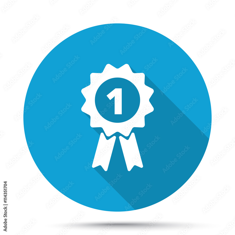 White Prize Ribbon icon on blue button isolated on white White Prize Ribbon icon on blue button isolated on white