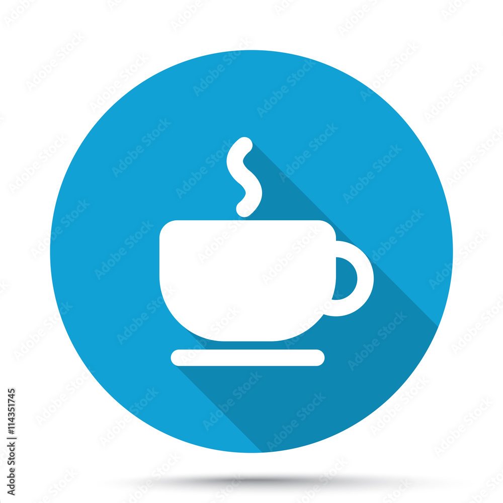 White Coffee icon on blue button isolated on white White Coffee icon on blue button isolated on white