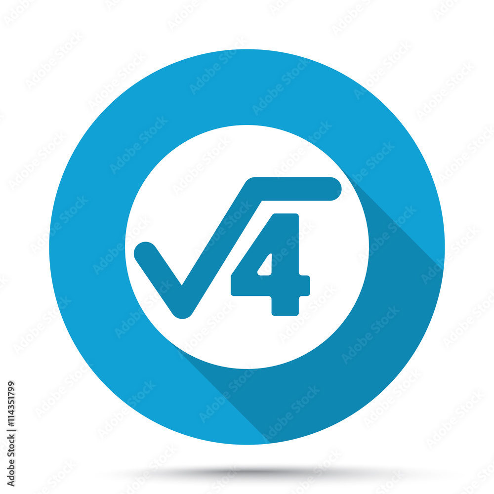 White Square Root icon on blue button isolated on white White Square Root icon on blue button isolated on white