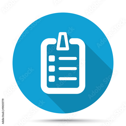 White Checklist icon on blue button isolated on white