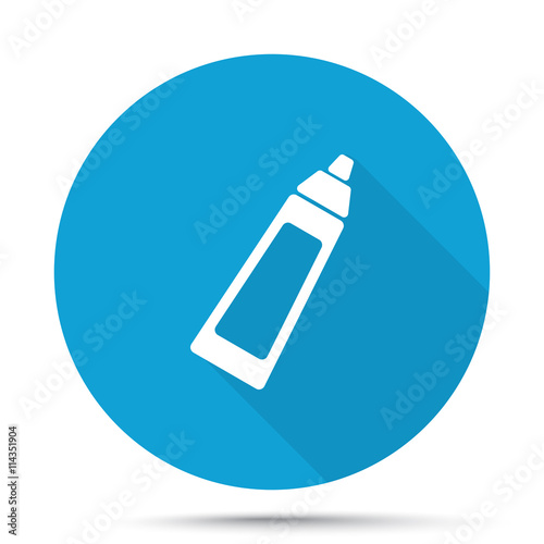 White Baby Bottle icon on blue button isolated on white