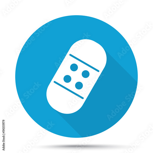White Adhesive Bandage icon on blue button isolated on white