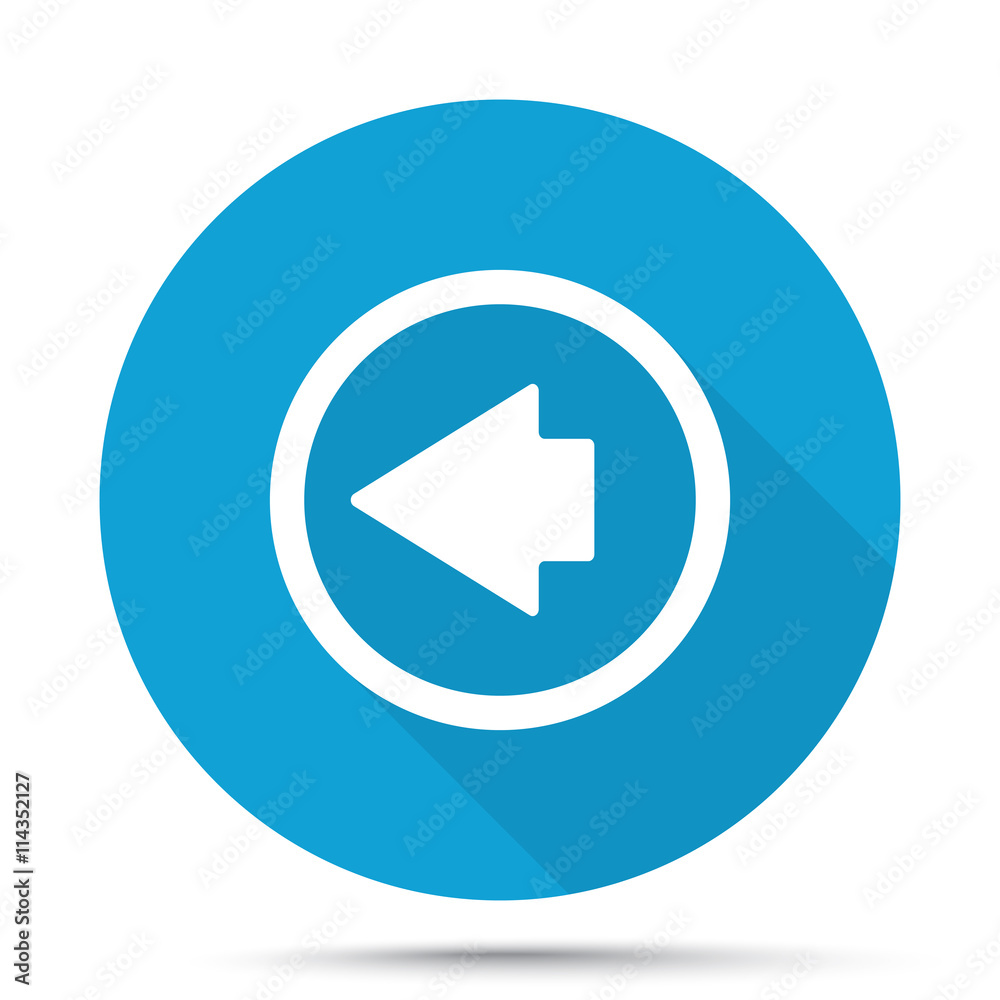 White Arrow Left icon on blue button isolated on white White Arrow Left icon on blue button isolated on white