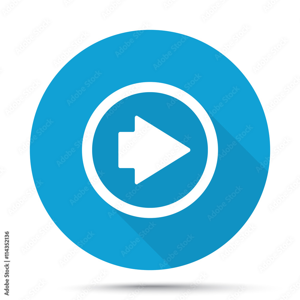 White Arrow Right icon on blue button isolated on white White Arrow Right icon on blue button isolated on white