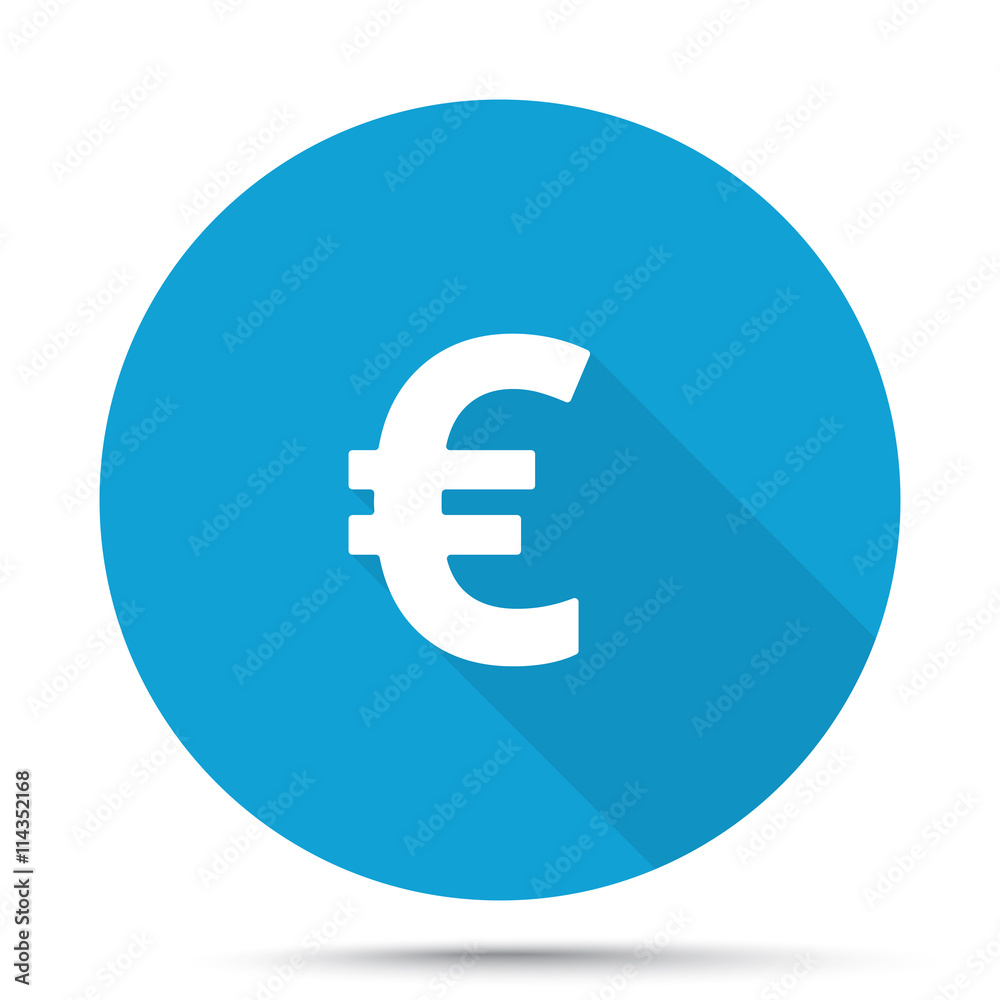 White Euro icon on blue button isolated on white White Euro icon on blue button isolated on white