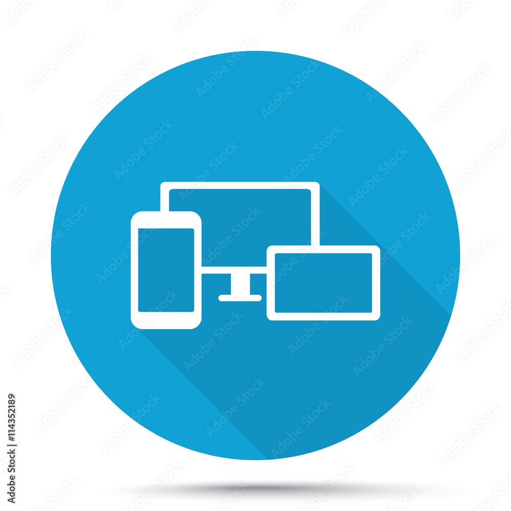 White Responsive Media Design icon on blue button isolated on wh White Responsive Media Design icon on blue button isolated on wh