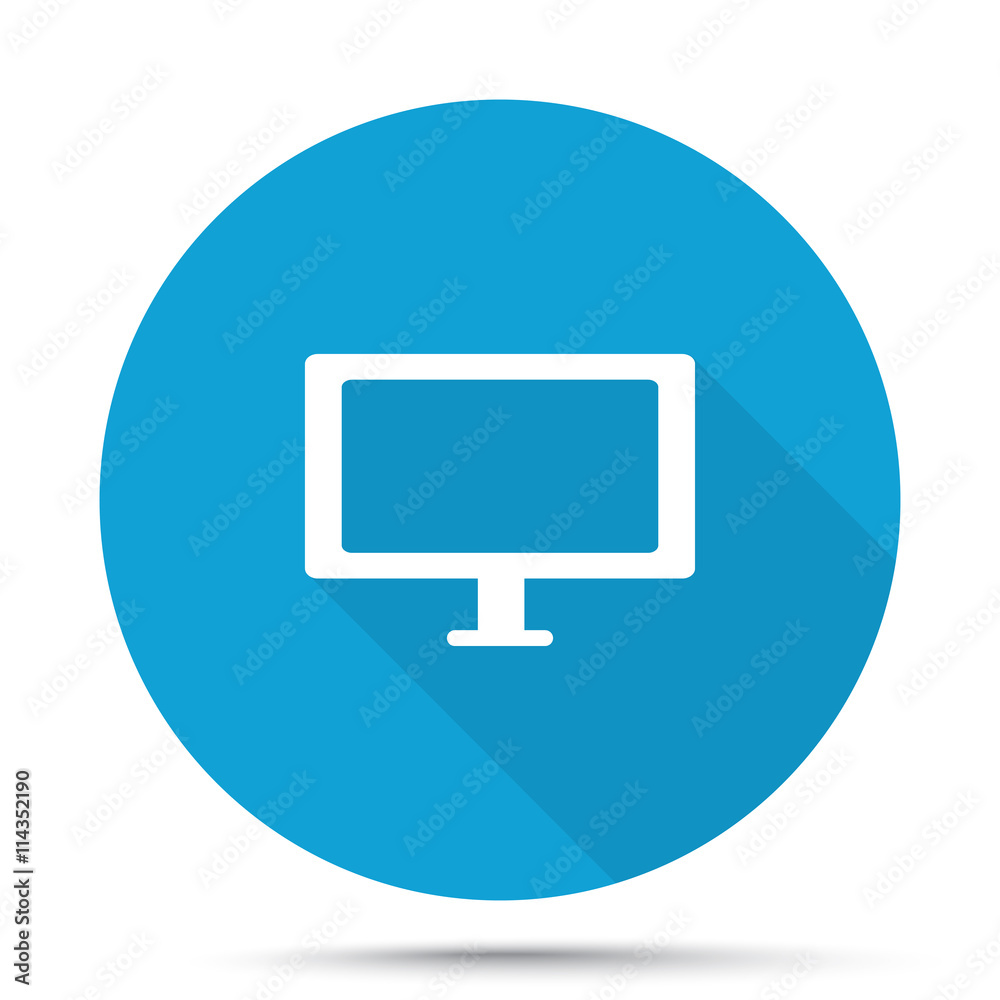 White Computer Screen icon on blue button isolated on white White Computer Screen icon on blue button isolated on white