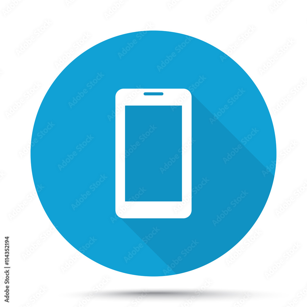 White Mobile Phone icon on blue button isolated on white White Mobile Phone icon on blue button isolated on white
