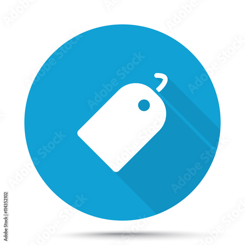 White Tag icon on blue button isolated on white